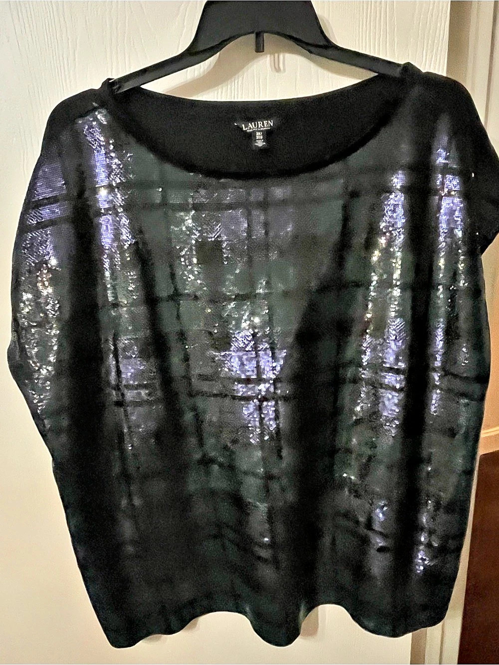 Lauren Plaid Metallic Short Sleeve Top Size 3X